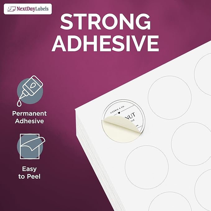 NextDayLabels 0.75 Inch Round Circle Stickers White for Bleeds Laser Inkjet - 108 Per Sheet Self-Adhesive Color Coding Inventory Labels Made in USA - 2700 Labels