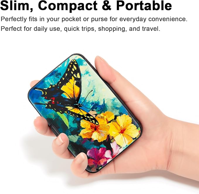 Credit Card Holder, Metal Card Wallet RFID Blocking Mini Slim Aluminum Business Hard Card Case for Women Men (Flowers Butterfly)