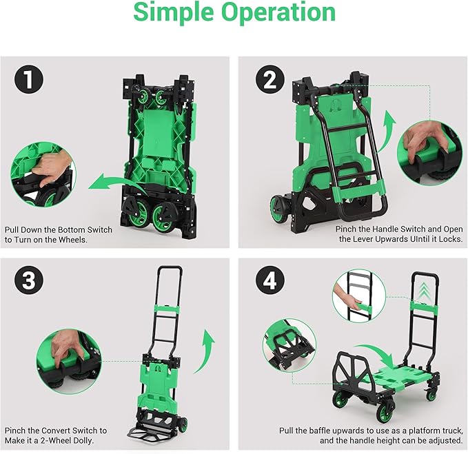 Versatile 2-in-1 Folding Hand Truck Dolly – Collapsible Basket, Retractable Handle, 4 Wheels – Heavy Duty Moving and Shopping Platform, 330 Lb Capacity, Foldable and Compact for Easy Storage