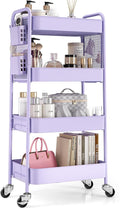 TOOLF 4 Tier Rolling Cart with Pegboard, Metal Storage Organizer Cart with Wheels, Hooks & Bins Esthetician Craft Art Sturdy Storage for Bathroom, Kitchen, Office, Nursery Diaper