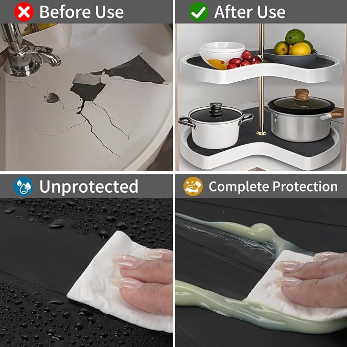 Lazy Susan Shelf Liner 27" Silicone Lazy Susan Liner 2PCS | Non Slip Kitchen Cabinet Liners Mats for Shelf Drawer Black