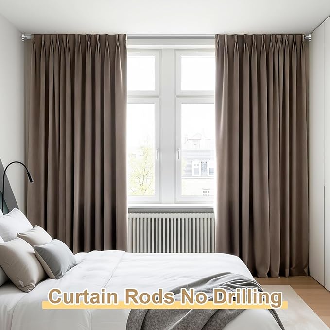 Silver Tension Curtain Rod 41-126In(4-10Ft), Long Outdoor Curtain Rod No Drilling for Window or Patio, Heavy Duty Shower Rod for Bathroom,Rod Diameter 1.26In-One-bond stretching