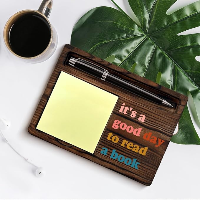 Book Lovers Gifts for Women Men Friends, Gifts for Readers Librarian Bookworm Bibliophile, It's a Good Day to Read a Book Sticky Note Holder Reading Corner Library Desk Decor