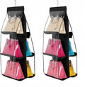 HAN SHENG 6 Pockets Clear Handbag & Purse Organizer Hanging Bag Storage - Space Saving Hanging Shelf for Closet, Wardrobe, Over Door (2 Pack, Black)