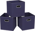 STOREONE Fabric Storage Bins Cubes Baskets Containers-(11X11X11) with Dual Handles for Shelf Closet, Nursery Home ， Bedroom Organizers, Foldable Set of 3 (Navy Blue)