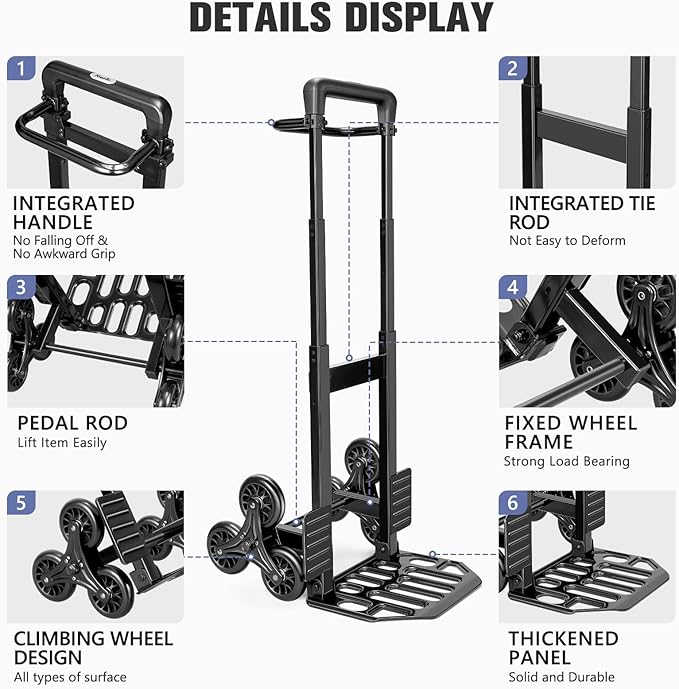 KEDSUM 460 LBS Stair Climbing Dolly, Folding Dolly Cart with Wheels for Stairs, Telescoping Handle & 100% Thickened Steel Stair Climbing Cart for Warehouses, Homes, and Offices, Height 49.2 inch
