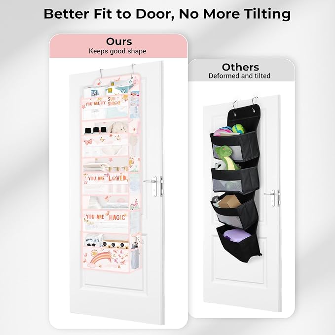 Clastyle Over the Door Organizer Diaper Toy Nursery Hanging Shelf, Rainbow | Cloud Butterfly, 5-Tier Clear Window Mesh Pocket 44 lbs Weight Capacity, Behind Door Storage, Bedroom Bathroom Closet Pantry