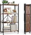 black leopard 4-Tier Foldable Shelf with Wheels, Wood-Grain Steel Shelves | Pre-assembled frame unfolds in seconds with tool-free wheel setup for fast, convenient use