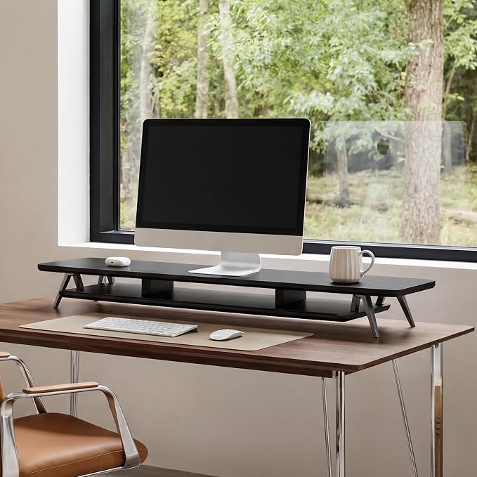 Fenge Dual Monitor Stand, Monitor Stands Riser for 2 monitors, 47.2 Inch Wood Desk Shelf with Storage Organizer and Cable Management for Office Desk Accessories