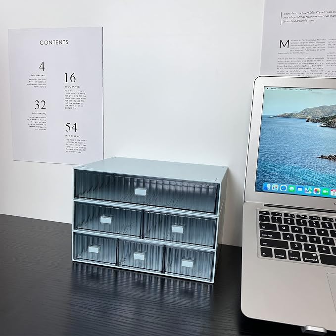 Desk Drawer Organizer, Stackable Office Supplies Storage Drawer, Plastic Desk Organizer For Stationery (Blue, 1 Compartment)