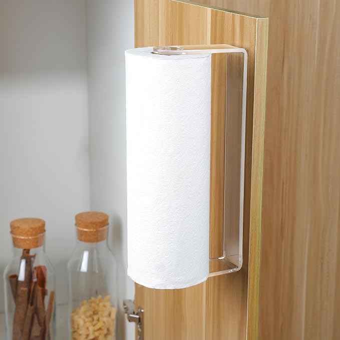 ZUNTO Acrylic Paper Towel Holder - Adhesive Paper Towel Roll Holder Under Cabinet, Clear Plastic Wall Mounted Paper Towel Rack for Kitchen, Frees up Counter Space | Clear Plastic Wall Mounted, Rustproof, No Drilling, Vertical or Horizontal , Kitchen Ro...