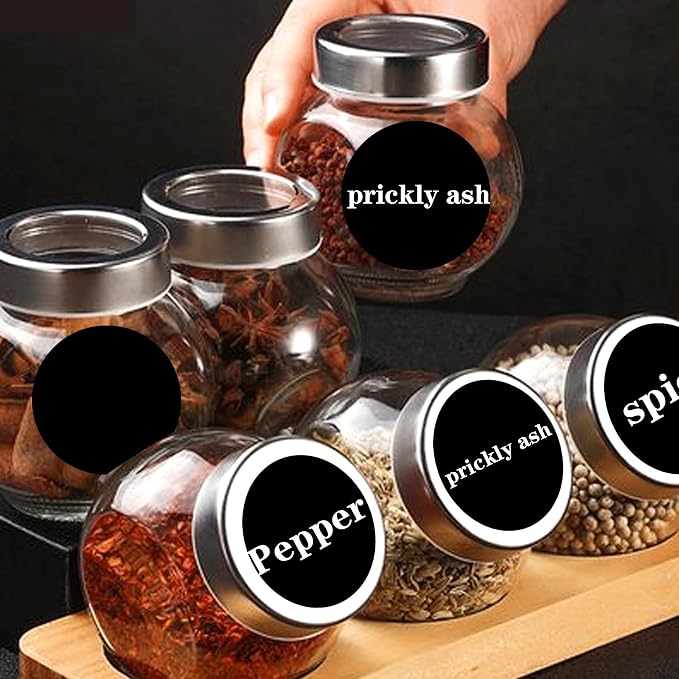 Blank Spice Jars Labels Mason or Spice Jars Sticker Canning Stickers | 500 Pcs Chalkboard Kitchen Pantry Labels Waterproof & Kitchen Pantry Label Blackboard Sticker For Mason or Spice Jar 1.5''