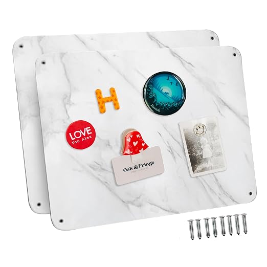 9 inches x 6.5 inches Stainless Steel Plate for Magnets, 3M Adhesive Back, Mounting Screws, Ideal for Magnetic Shelf, Spice Holders, Fridge Magnets. Mount Anywhere! (Carrara Marble, 2 Pack)