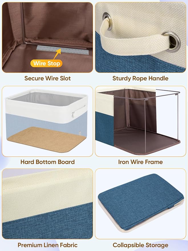 BALEINE 3 Pack Fabric Closet Storage Bins for Shelves, Linen Closet Organizers and Storage, Decorative Baskets for Organizing, Shelf, Clothes, Home, Office (Navy Blue, 17''x13''x10.5'')