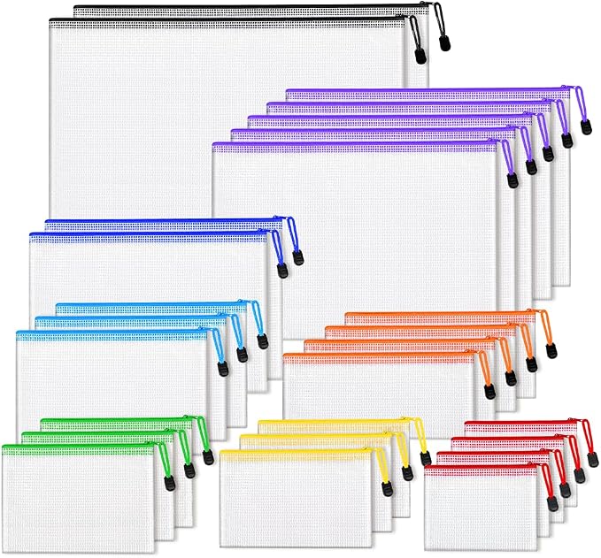 26pcs Mesh Zipper Pouch Bags, 8 Sizes Plastic Zippered Storage Bags for Organizing, Clear Pouches with Zipper, Waterproof Mesh Pouch for Office Supplies, Home Organize, Travel Storage