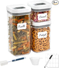 LISI 3 Pack One-Touch Seal Food Storage Containers with Lids, Airtight Stackable BPA-Free Plastic Pantry Canisters for Kitchen Organization, Includes Labels, Marker, Cups & Brush