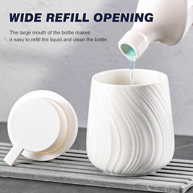Agyiuns Foam Hand Soap Dispenser - 13.5 oz Ceramic foaming Hand soap Dispenser with Easy-to-Press Pump for Bathroom refillable Liquid Hand soap Dispenser (Foam-White)