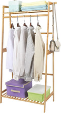 Ufine Bamboo Clothes Hanging Rack with 2 Tier Storage Shelves, 2 Coat Hooks | Portable Laundry Rack Closet Organizer Garment Rack for Bedroom Guest Room