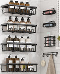 8 Pack Adhesive Rustproof Shower Caddy with Soap Dishes, Toothbrush Holder & Hooks, Large Capacity No-Drilling Shower Shelves Rack for Bathroom Organizers and Storage Accessories, Black