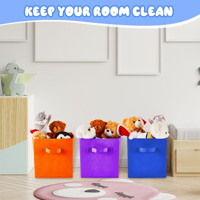 Yinder 12 Pcs Cube Storage Bin Rainbow Colored 10.5''x10.5''x11'' Storage Bins for Kids Classroom Decor Colorful Bins Foldable Baskets for Playroom Nursery Organizer Fabric Boxes