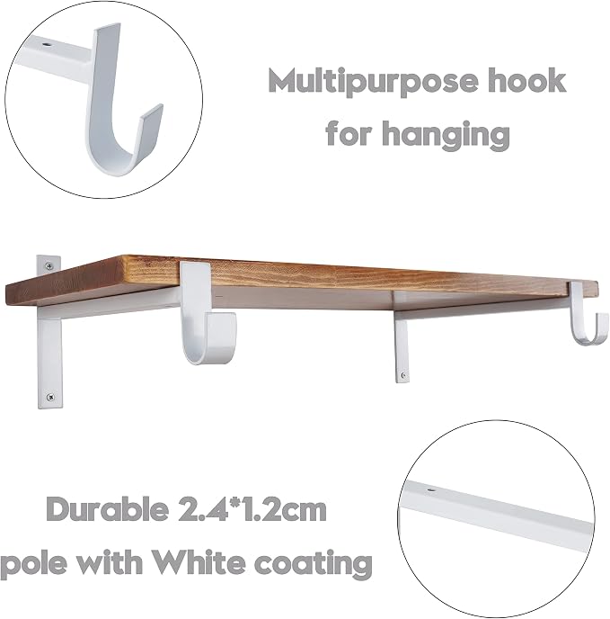 AddGrace Closet Rod Bracket Heavy Duty Shelf Brackets White 10 Inch 4 Pack | Fit for Closet Wardrobe Laundry Room and Kitchen, with Hook, Store Above and Hang Below, Supports 66 lbs, Easy to Install