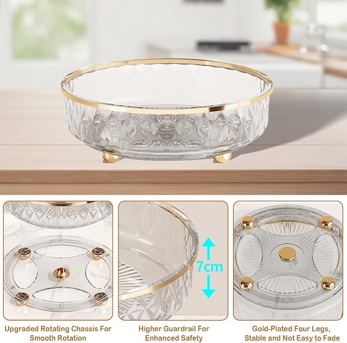 11-Inch Clear Lazy Susan, Non-Skid Rotating Storage Tray, Ideal for Kitchen Cabinets, Pantry, Refrigerator, Bathroom Countertop, Vanity Makeup Organizer, Spice Rack (White, 11Inch)
