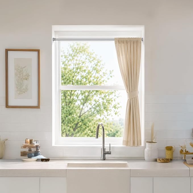 Spring Tension Curtain Rods 17-28 Inch Silver 2 Pack | No-drill & tool-free setup. Fits windows, kitchens, doorways. Rust-resistant, great for light curtains.