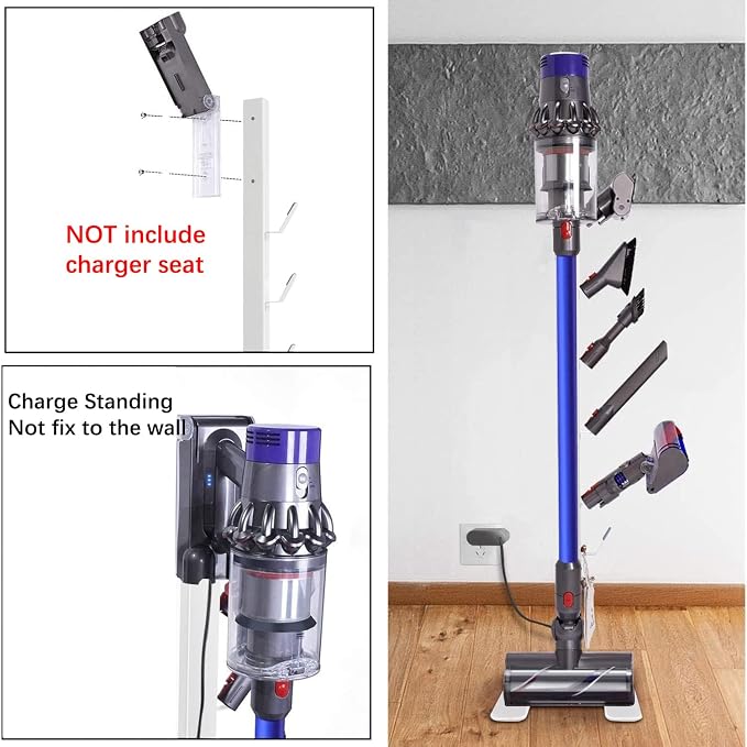 XIGOO Dyson Vacuum Stand for Gen5 Detect V15 V12 V11 V10 V8 V7 V6 | Vacuum Stand for Dyson Cordless Vacuum Cleaners and Accessory, Heavy-Duty Metal Bracket Holder with 6 Hooks, White