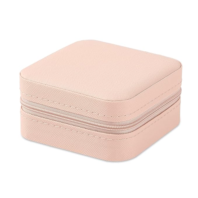 Neveika Portable Travel Mini Jewelry Box Leather Jewellery Ring Organizer Case Storage Gift Box Girls Women (pink).