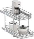 2-Tier Pull Out Cabinet Organizer, 12.5" W x 21.5" D, Heavy Duty Dual Slide Out Shelves for Narrow Base Cabinets, Chrome Wire Basket Drawer for Spices, Bottles & Snacks