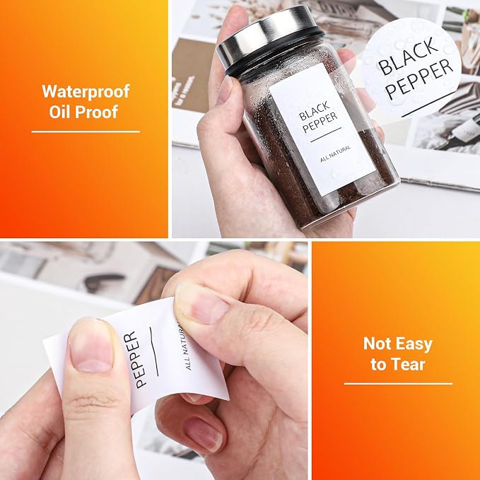 Segarty Spice Label Stickers, 316 Pcs Square White Preprinted Spice Label and Blank Chalkboard Stickers Set with 1 Chalk Marker, Waterproof Removable Condiment Label for Canister, Food Container