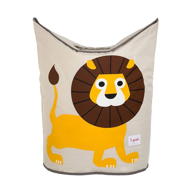 3 Sprouts Baby Laundry Basket for Nursery - Hamper with Handles/Lid, Large Storage Basket, Toy Bin, Room Decor - Kids Hamper, Baby Clothes Storage Organizer, Lion