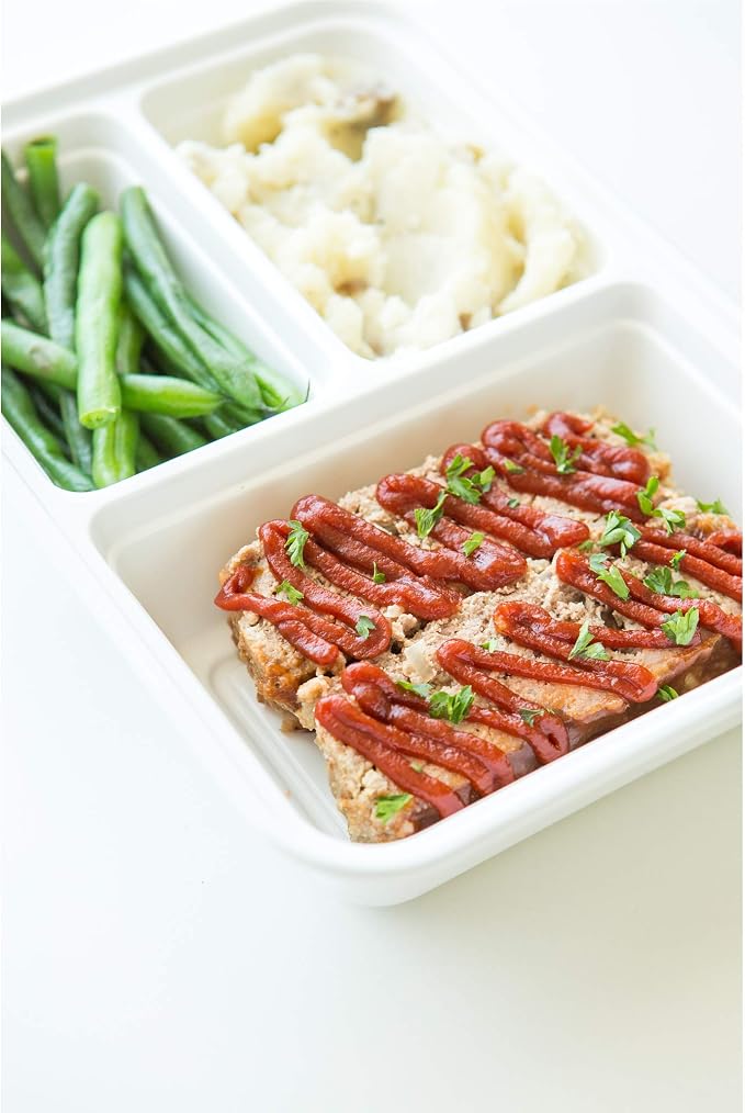GoodCook Meal Prep Rectangle Three Compartment 20-Piece, White, Made without BPA (Pack of 4)