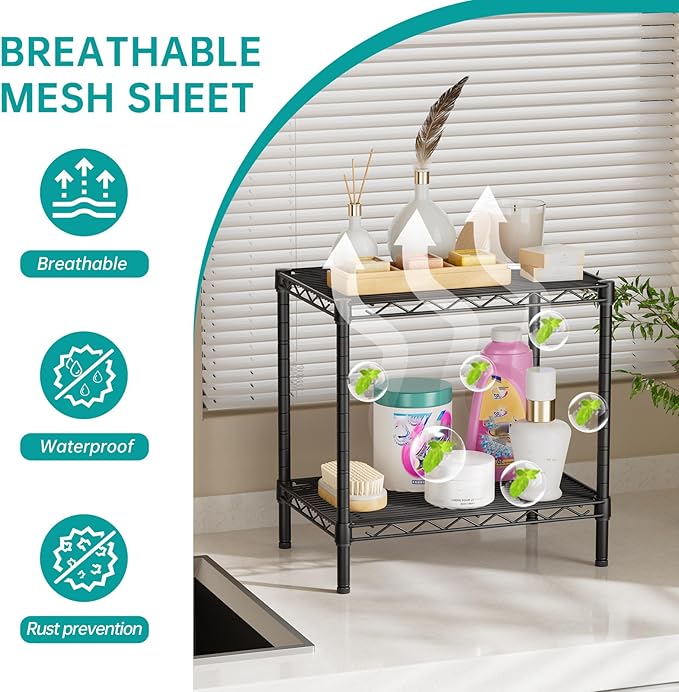 SINGAYE Small 2 Tier Shelves Wire Storage Shelving Adjustable Metal Shelf | Home Storage Small Rack Pantry Closet Unit for Laundry Room Organization Bathroom Kitchen