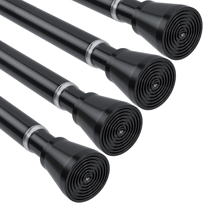 MEXAU 4 Pack Black Shower Curtain Rod 30 To 64 Inch Black Shower Tension Rod 7/8" Adjustable Curtain Rod No Drilling Spring Tension Curtain Rod Shower Rods for Bathroom Windows Doorways Closet