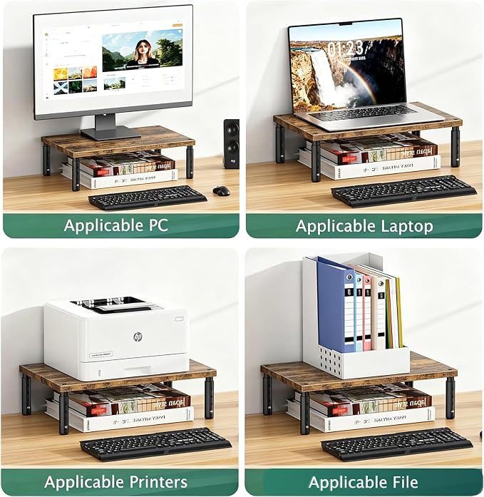 OPNICE Adjustable Monitor Stand Riser for Desk, Computer & Laptop Stand, Desk Organizers and Accessories, Office Desk Accessories & Workspace Organizer for Home Office, Brown Wood