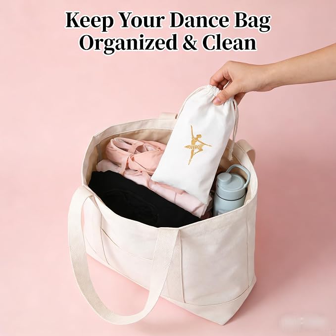 Pointe Shoe Bag Breathable Canvas Ballerina Dance Bag Soft Sole Drawstring Ballet Accessories (Canvas Drawstring, White)