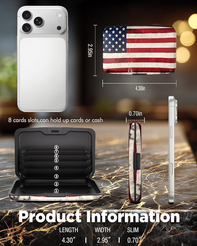 Maicican RFID Blocking Aluminum Credit Card Holder | Slim Metal Wallet for Women & Men, Business Card Case for Travel, Fits Front Pocket, Card holder wallet - American flag