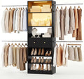 Armocity Wood Closet Organizer System with Sensing Light - 4FT-9FT Expandable Wardrobe Closet with Drawer & 4 Hanging Rods, Heavy Duty Walk-in Closet 1000Lbs for Bedroom Walk-in Closet, Black