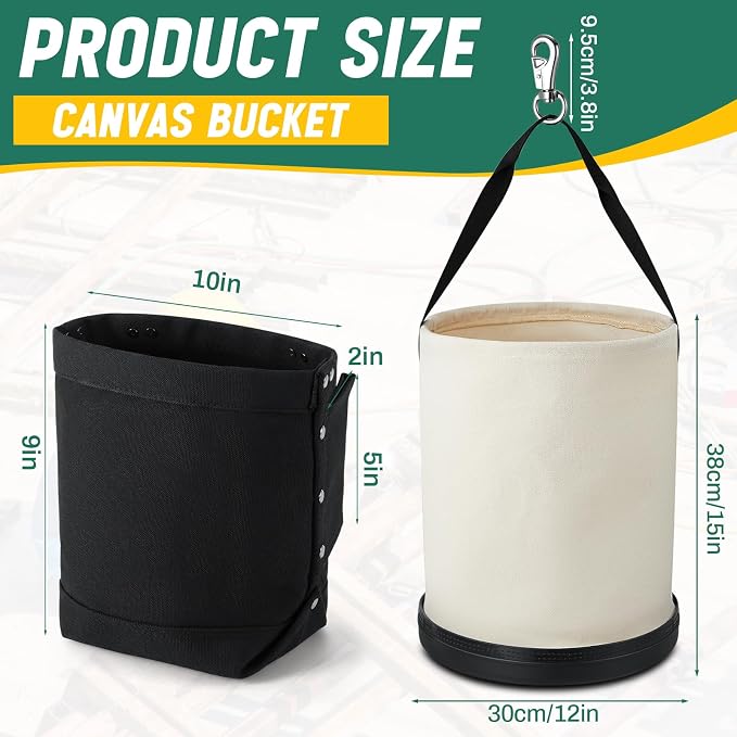 2 Pcs Lineman Canvas Tool Bucket Set Heavy Duty Canvas Bucket and Black Nut Bolt Bag Electrician Aerial Work Tool Organizer for Roofers, Solar Installers, Construction Workers