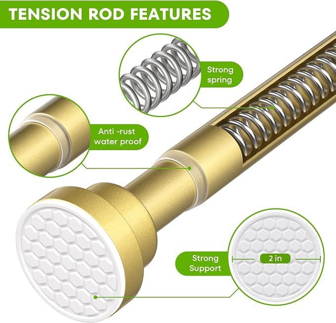 Tension Curtain Rod for Windows 28-48 Inch Curtain Rods No Drilling Gold Tension Rod Small Shower Rod Adjustable Curtain Rods for Closet, Doorway