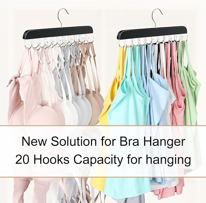 Bra Hanger for Closet Organizers and Storage,Tank Top Hangers Space Saving | Bra Organzier with 20 Foldable Hooks, Lingerie Storage Solutions Multi Hook Hanger for Dorm & Laundry Room Organization