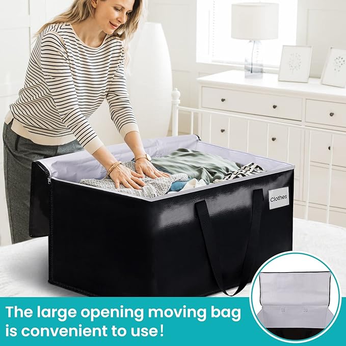 Extra Large Moving Boxes-Moving Bags with Zipper, Carrying Handles and Tag Pocket-Moving Supplies for Space Saving-Totes for Storage - for moving, Storage, Camping and Travel 125L-10 Pack