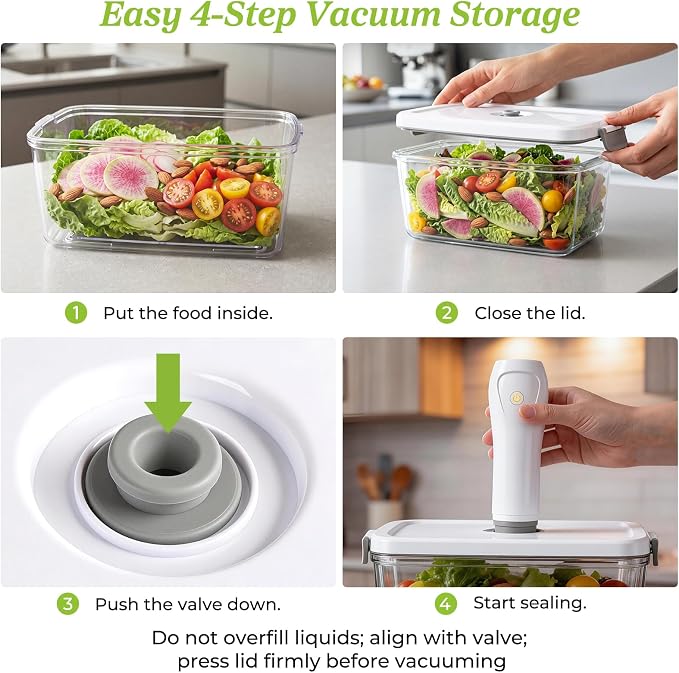 URPOWER Compact Vacuum Sealer Set with 2 Vacuum Containers for Food Storage (34 fl oz & 68 fl oz), Handheld Portable Vacuum Pump Vacuum Food Sealer Machine for Food Storage, Travel & Meal Prep