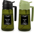 Oil Dispenser Glass Bottle, 16oz/470ml, 2 in 1 Oil Sprayer and Pourer, Light-Blocking Dark Glass, for Cooking, Air Fryer, Salad, BBQ (Black and Green)