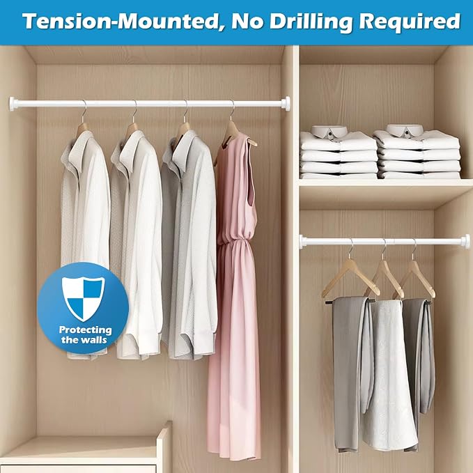 Spring Curtain Rod 33 to 56 Inch Adjustable White Curtain Rod No Drilling Non-Slip Expandable Tension Rod for Window, Doorway, Closet, Door, Wardrobe