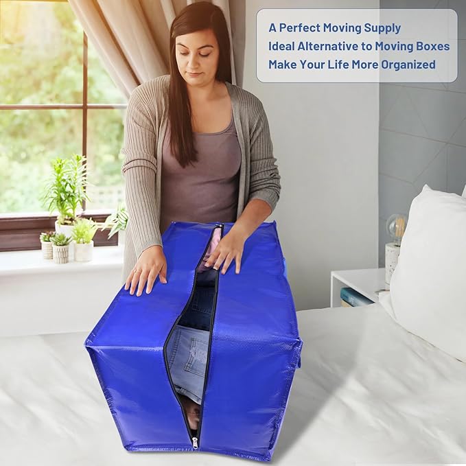 BlissTotes Moving Bags, Heavy Duty Moving Supplies & Storage Bags, Extra Large Packing Bags, Boxes with Tag Pockets, Collapsible Fold Flat Storage Totes, Alternative to Box and Bin, 76L, 8 Packs
