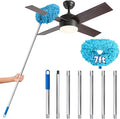 DRQ Ceiling Fan Cleaner Duster, Reusable Microfiber Duster with Extension Pole, 13 to 81 Inch Fan Blade Cleaner, Removable Dusters for Cleaning Walls Bookshelves Door Window Top (Blue)