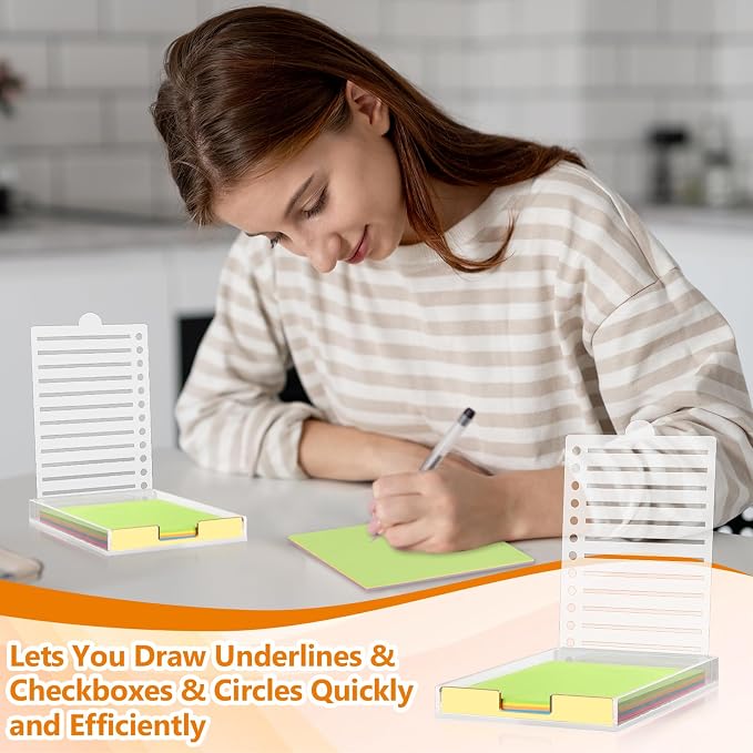 4" x 6" Sticky Notes Holder with 5 Different Stencil & 100 Sheet Post It Notes Clear Acrylic Self-Stick Sticky Note Dispenser Post It Note Holder Memo Organizer for Classroom Office Desk Organizer