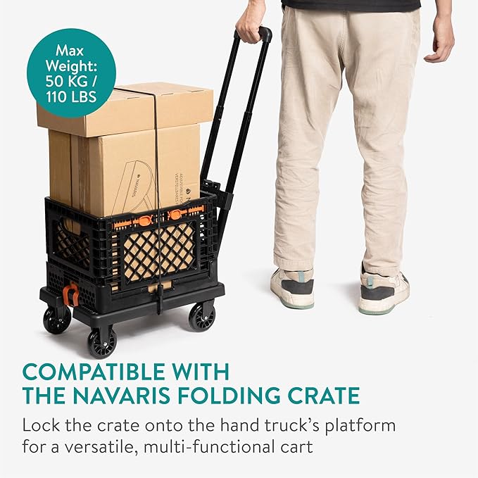 Navaris Folding Sack Truck with Tensioning Straps - Loadable up to 50kg (110 lbs) - Rubber Wheels - Foldable Transport Trolley with Tension Strap - Transport Trolly